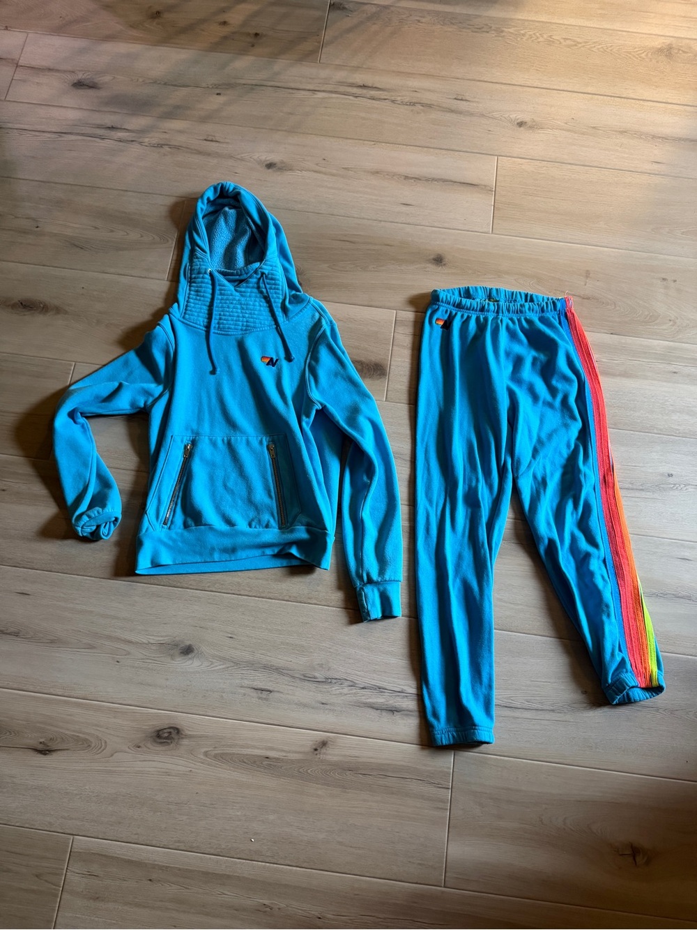 Aviator Nation Bright Blue Ninja Hoodie & sweatpants Set with Neon Side Stripe